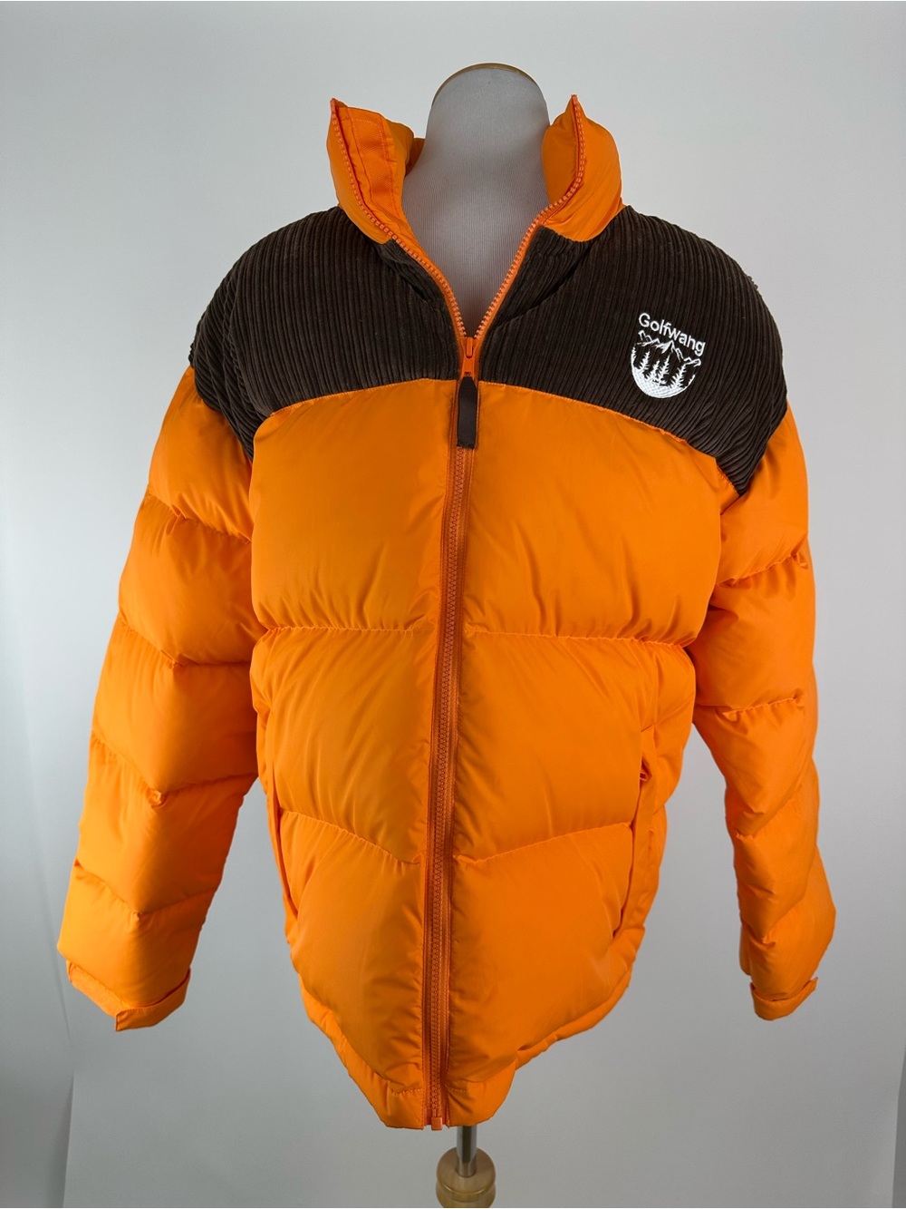 Golf Wang Corduroy Yoke Down Jacket Size XL Orange Brown Color Combo